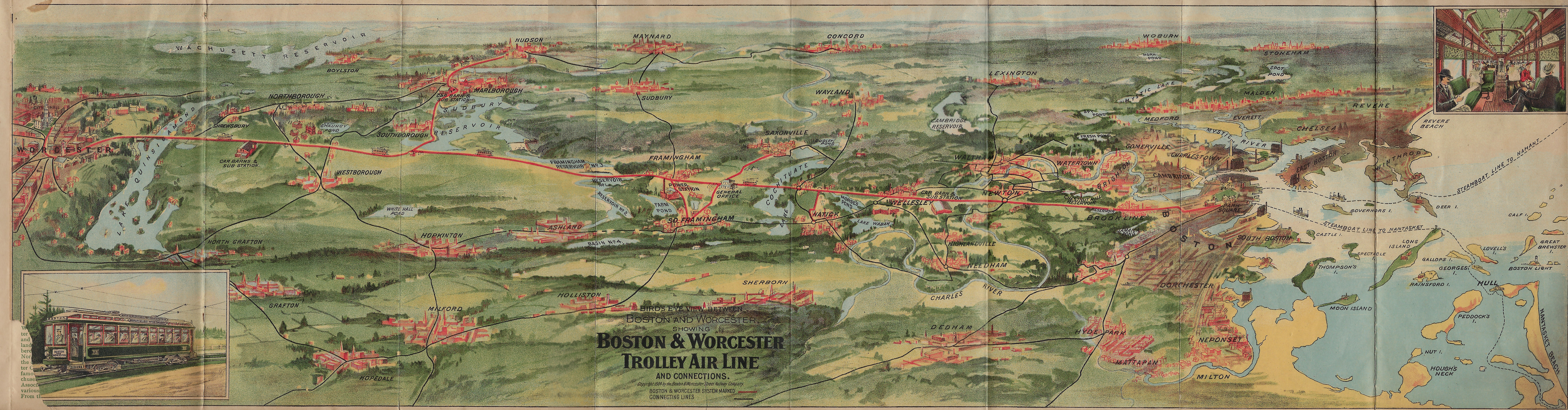 Early 1900's Map of the Boston Worcester Air Line from Brochure